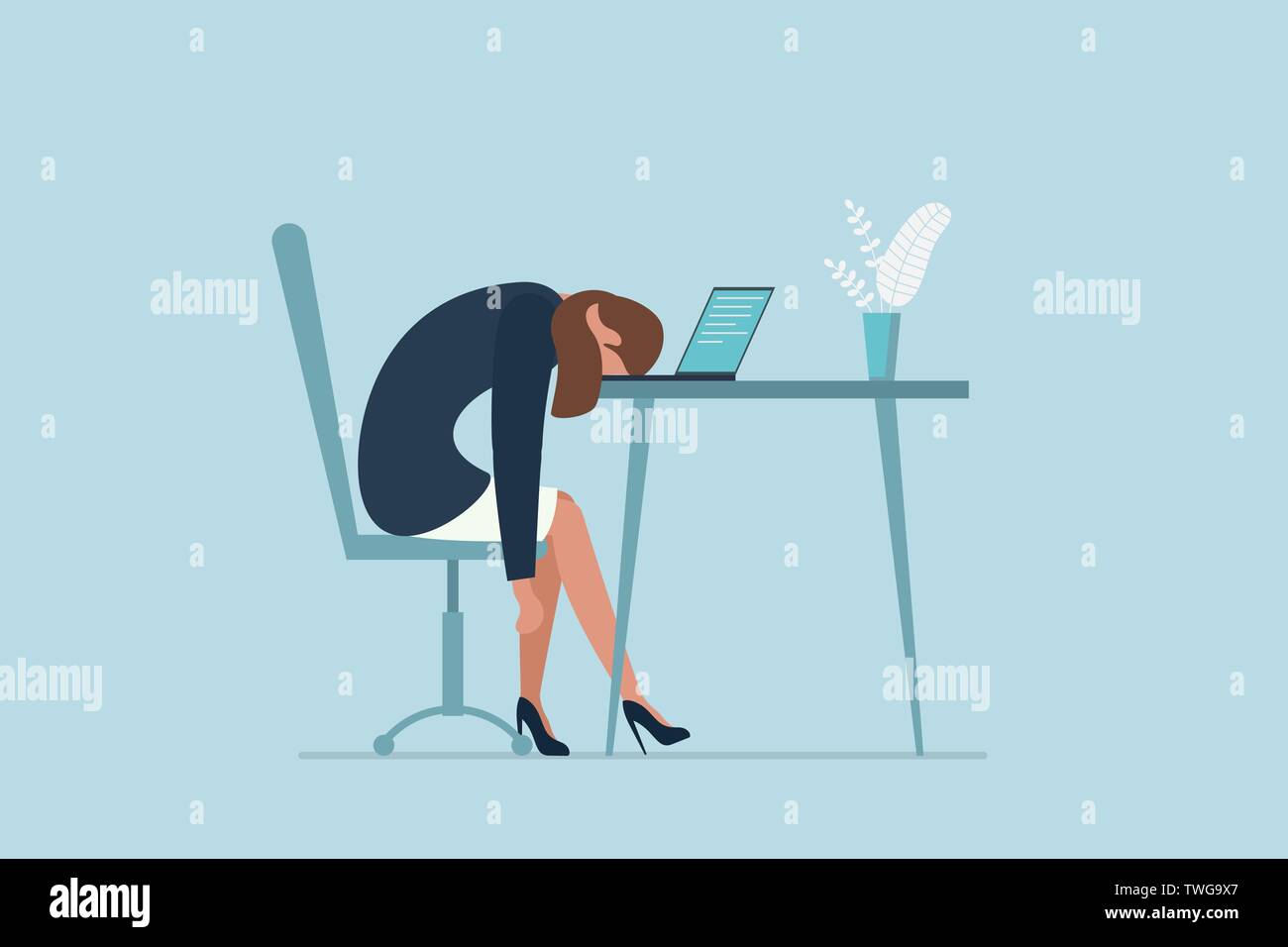 Professional burnout syndrome. Exhausted sick tired female manag Stock Vector