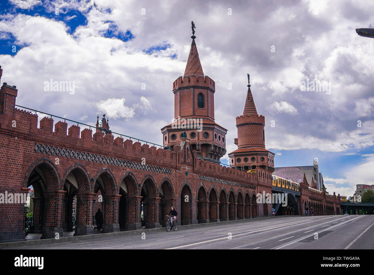 Oberbaum U-bahn red brick Railway bridge in Berlin, Germany Stock Photo