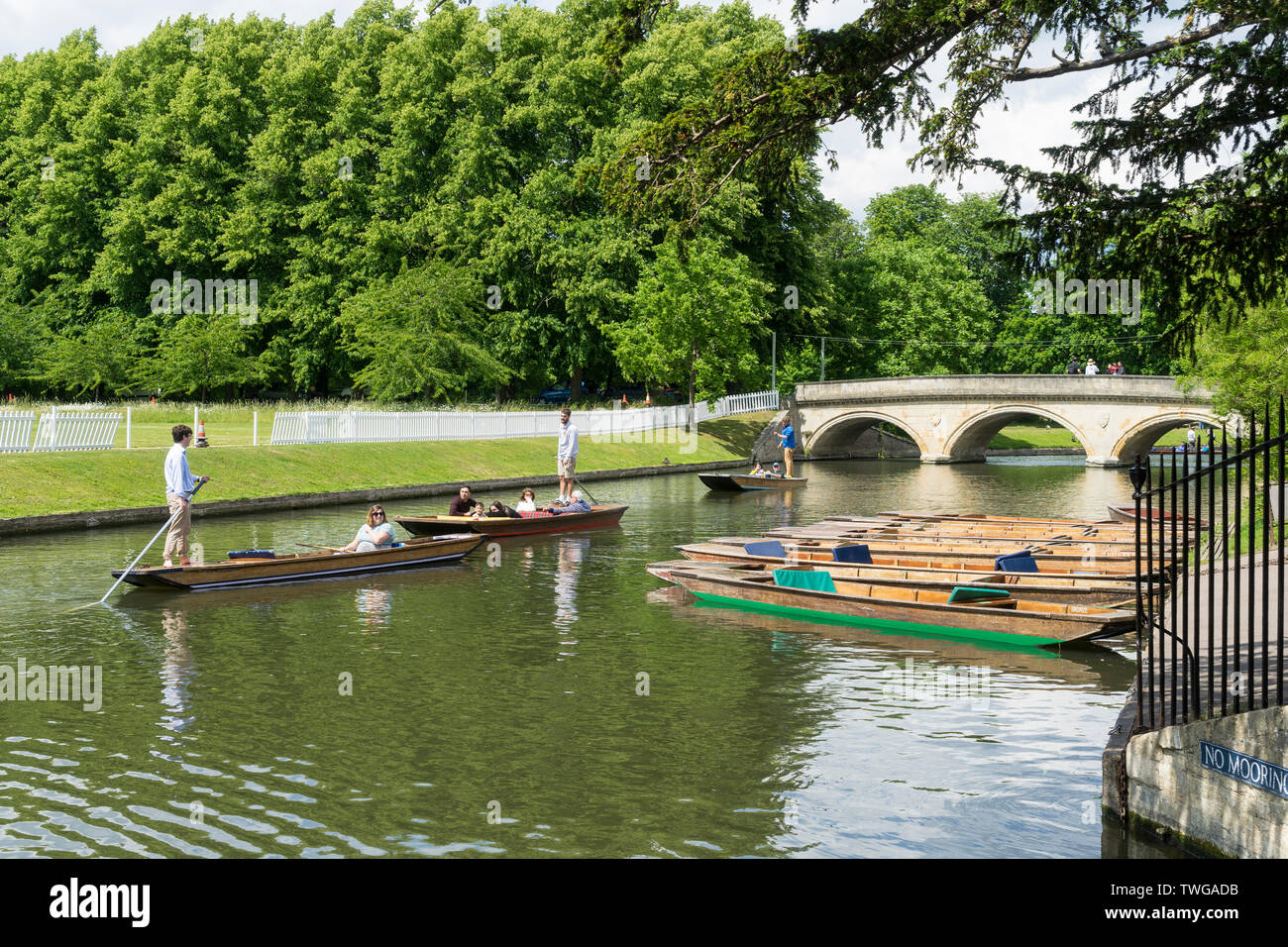 Punts on river Cam behind Trinity College Cambridge 2019 Stock Photo