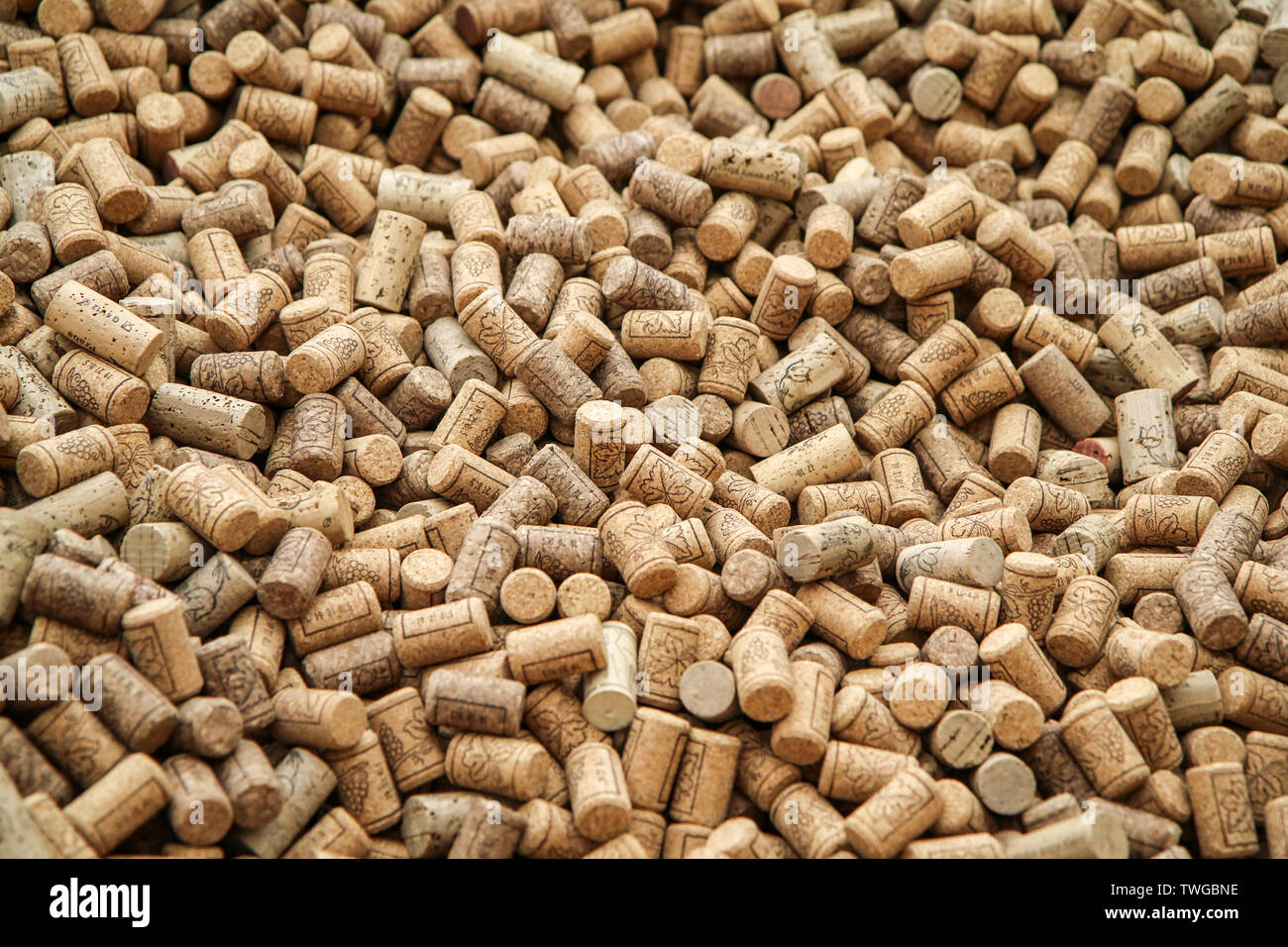 Many of cork plugs for the wine bottle in detail. Stock Photo