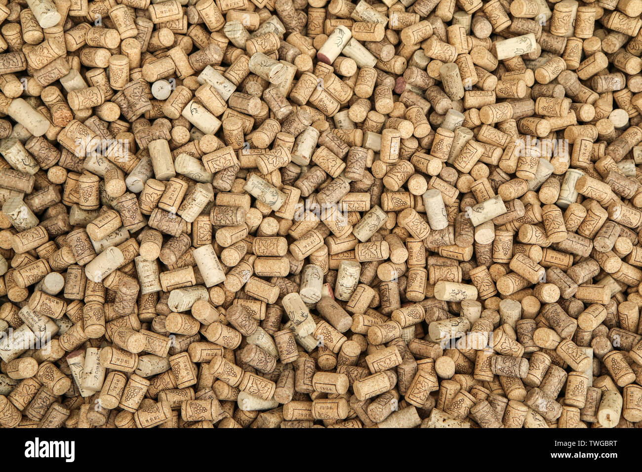Many of cork plugs for the wine bottle in detail. Stock Photo