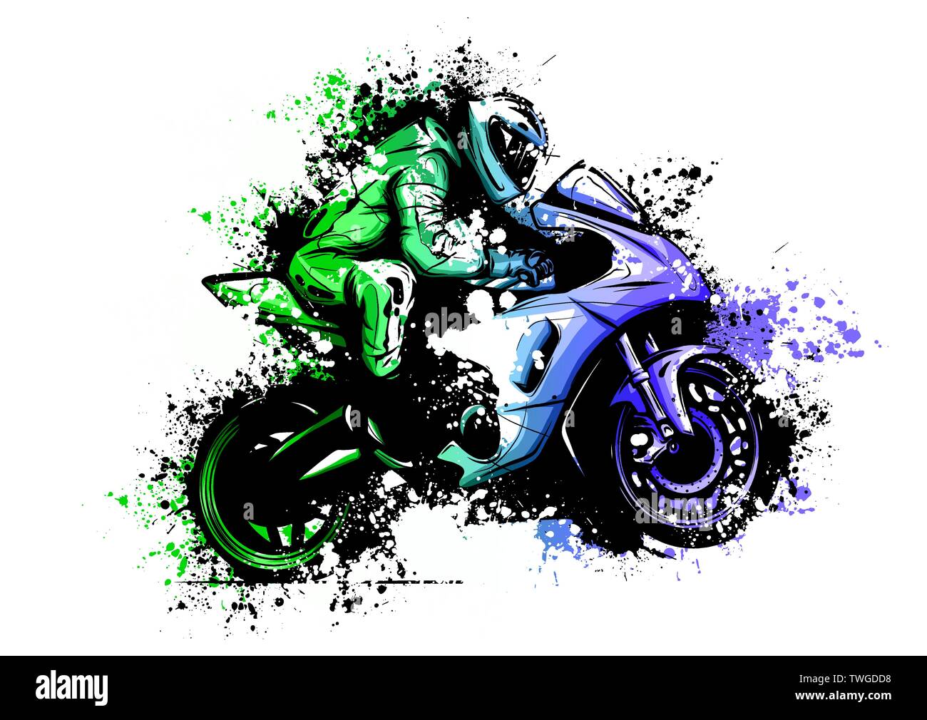 Racer riding motorbike logo isolated on background of night sky. Side view  of man in helmet, motorbilker on scooter vector illustration male on bike  Stock Vector Image & Art - Alamy