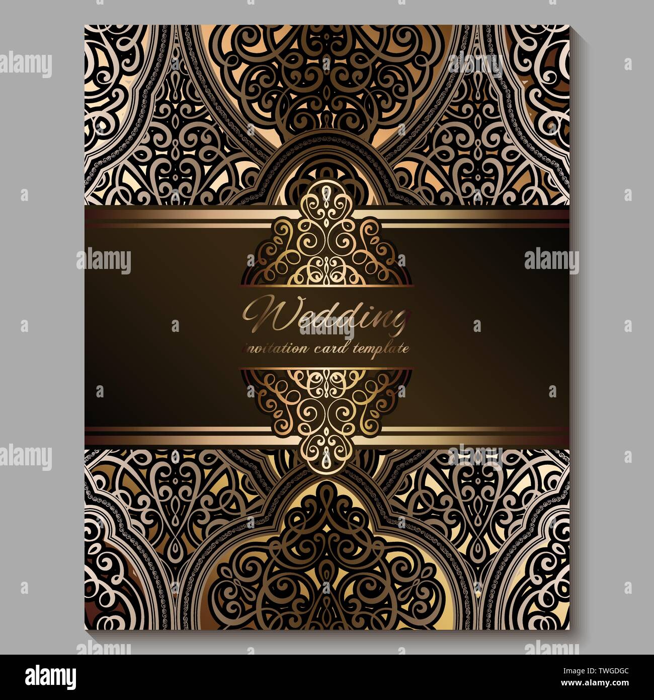 Wedding invitation card with gold shiny eastern and baroque rich foliage. Royal  bronze Ornate islamic background for your design. Islam, Arabic, India  Stock Vector Image & Art - Alamy