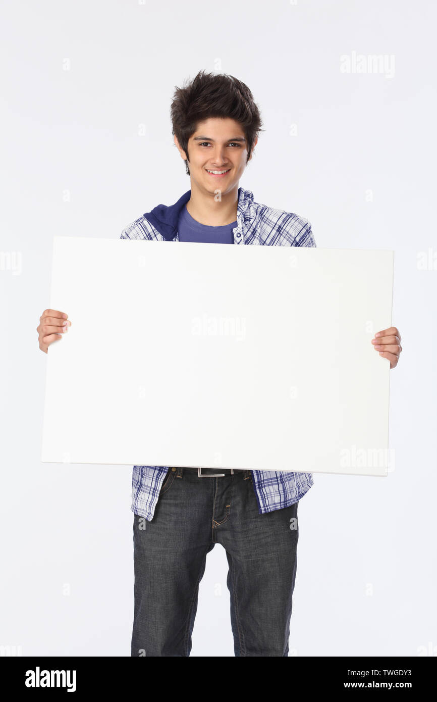 Teenage boy blank sign hi-res stock photography and images - Alamy
