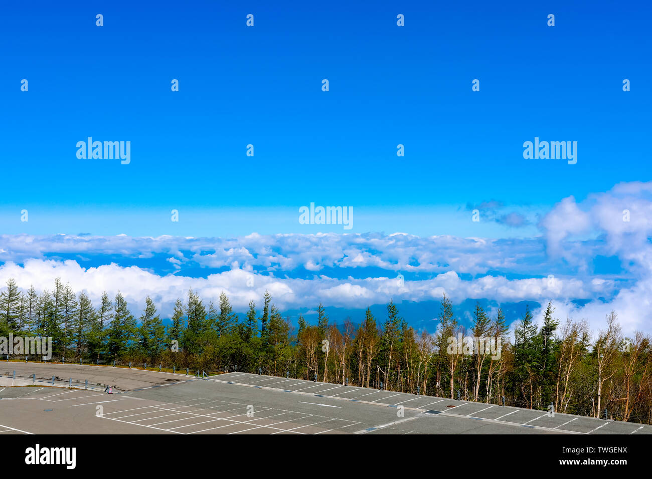 cars park at 5th station fuji mountain Stock Photo