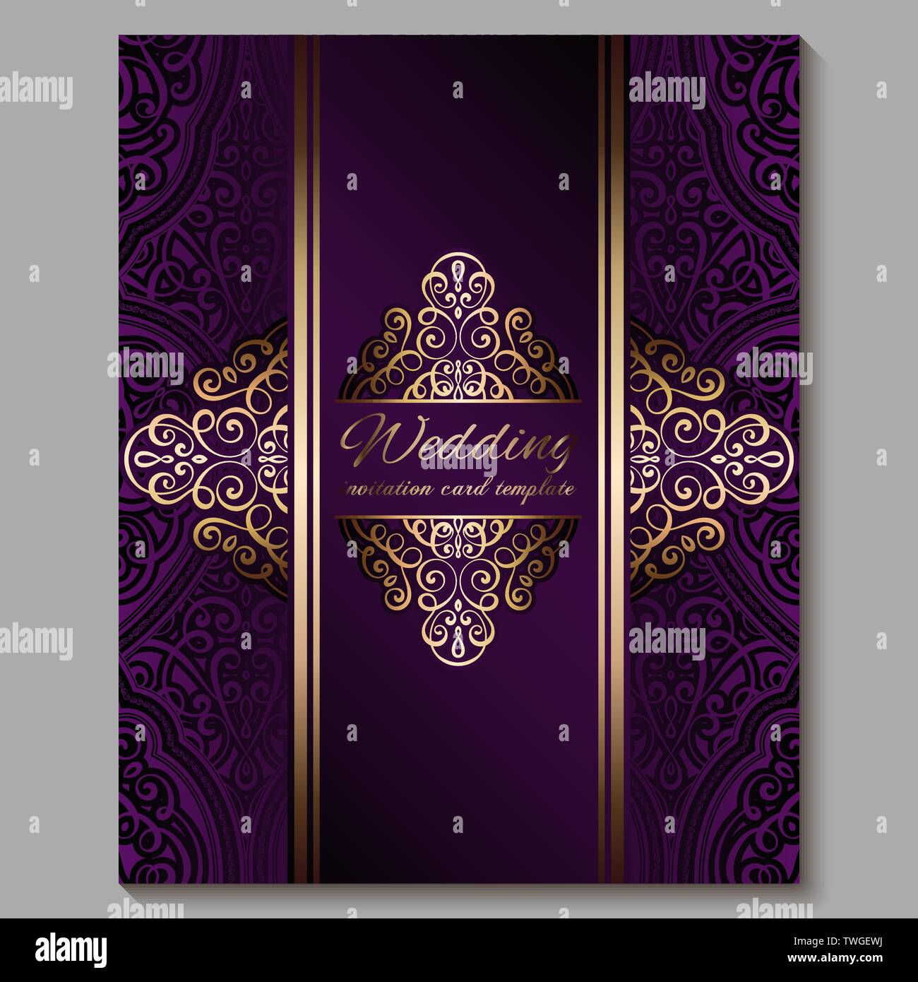 Royal purple and gold wedding invitations | Beachweddingtips.com