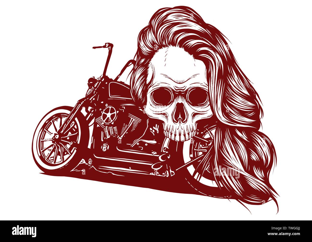 illustration Motorcycle woman skull vector design tattoo Stock Vector