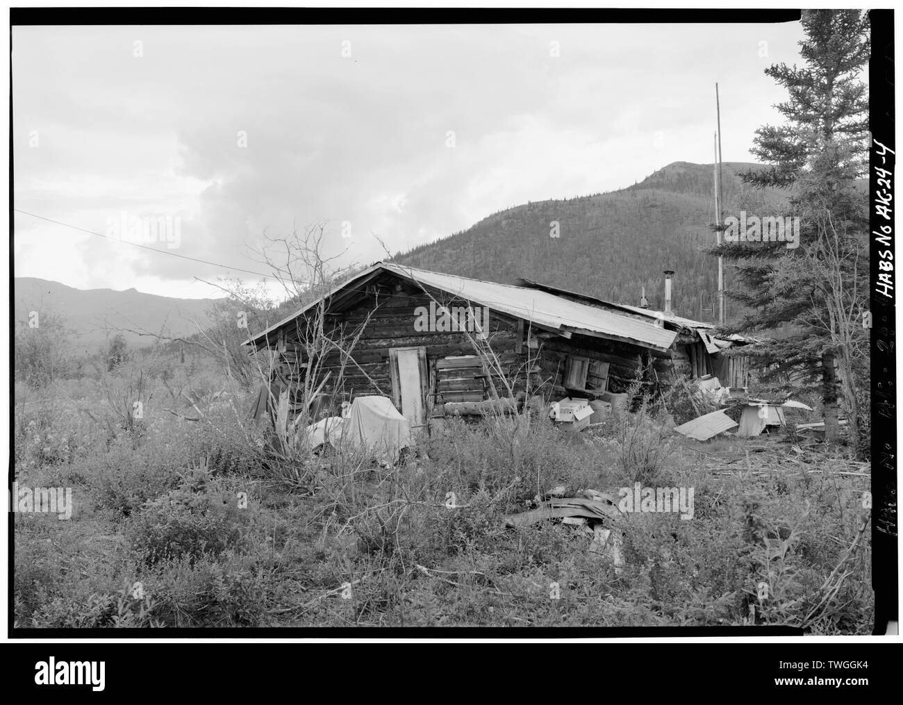 REAR, LOOKING WEST - Postlethwaite-Jones Cabin, Nolan, on Smith Creek, Bettles, Yukon-Koyukuk Census Area, AK Stock Photo