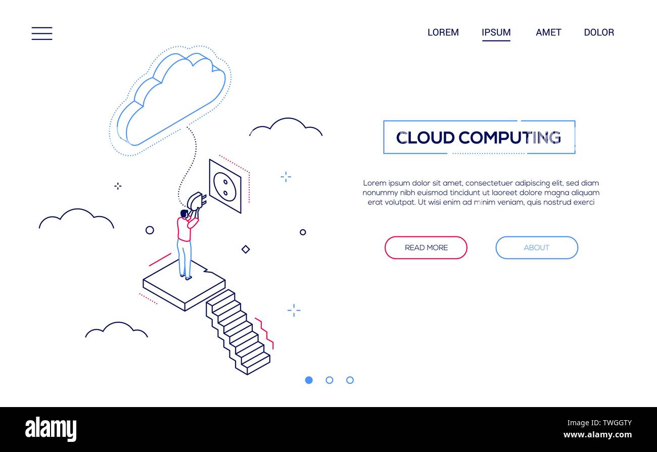Cloud computing - line design style isometric web banner Stock Vector