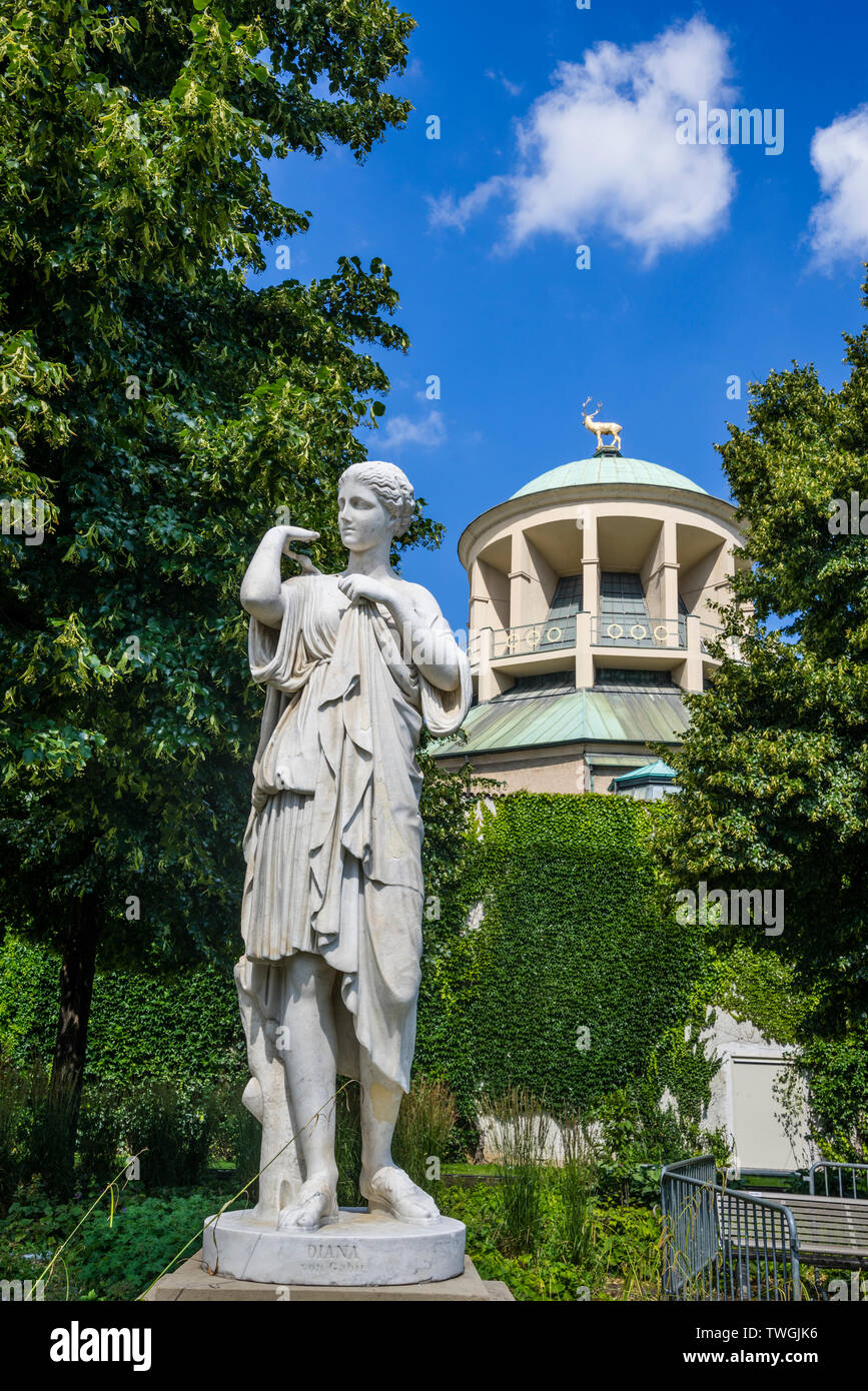 Sculptue of Diana von Gabii. One from a group of five marble statues in the upper castle garden beside the art building in Stuttgart. Created in the a Stock Photo