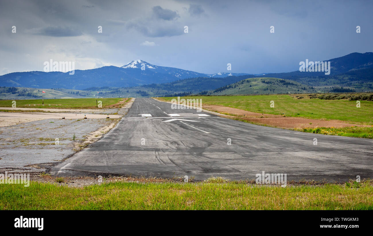 Storm clouds roll in at the small airport in Soda Springs, Idaho, USA Stock Photo
