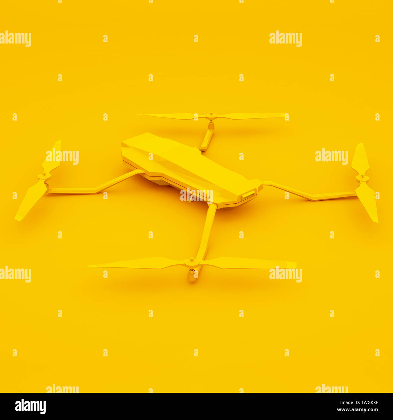 Yellow quadcopter on yellow background. 3d rendering. Stock Photo