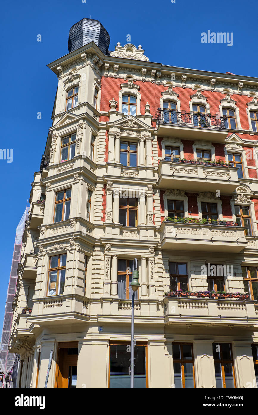Renovated old apartment house seen at the Prenzlauer Berg district in
