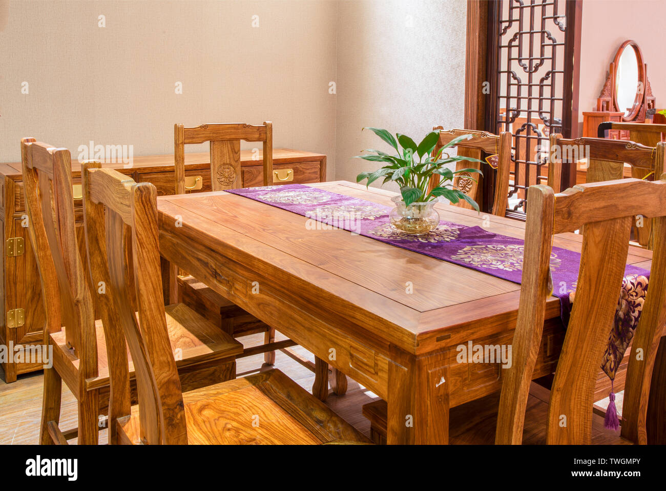 Modern Chinese Dining Room Wood Furniture Stock Photo Alamy