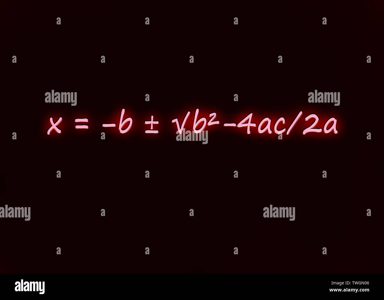 Quadratic Formula written in neon style Stock Photo