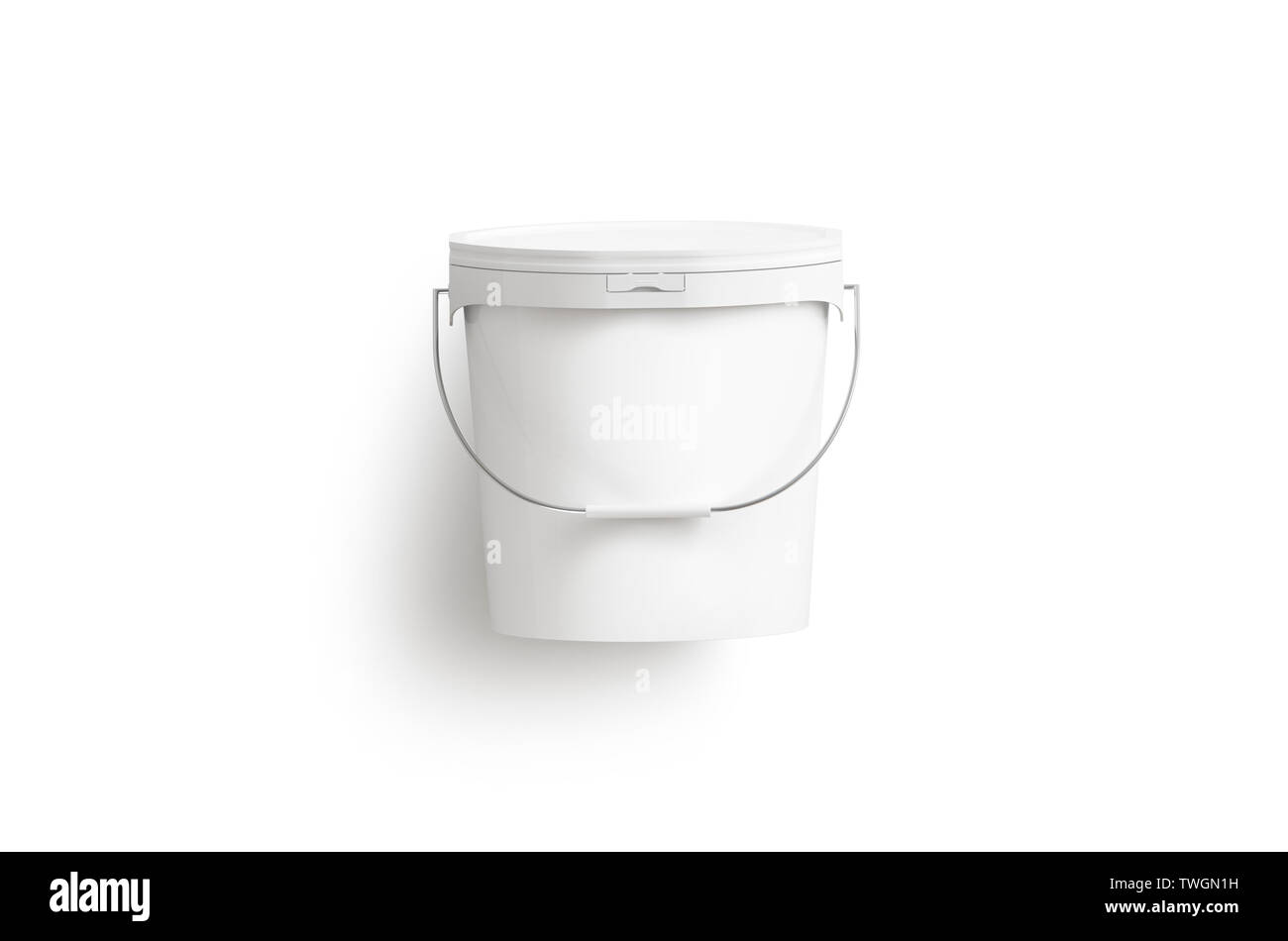 Blank white paint bucket with handle mockup isolated, top view. 3d