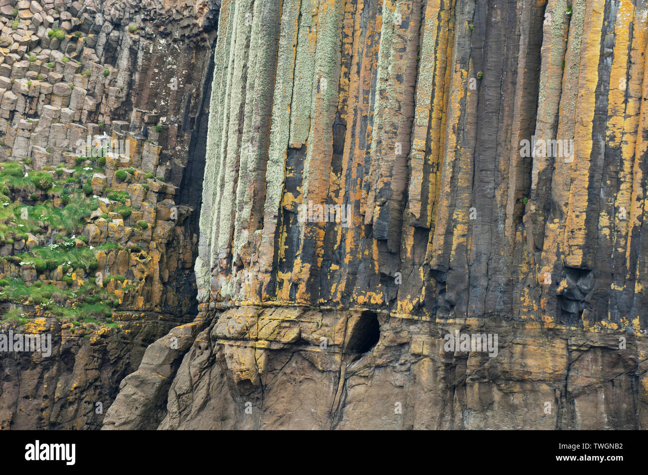 Basalt rock formations on the island of Staffa - Argyll, Scotland. Stock Photo