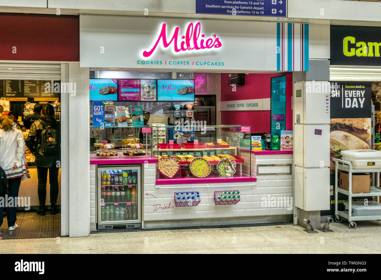 A branch of Millies. A quick service food kiosk on Victoria Station, London Stock Photo