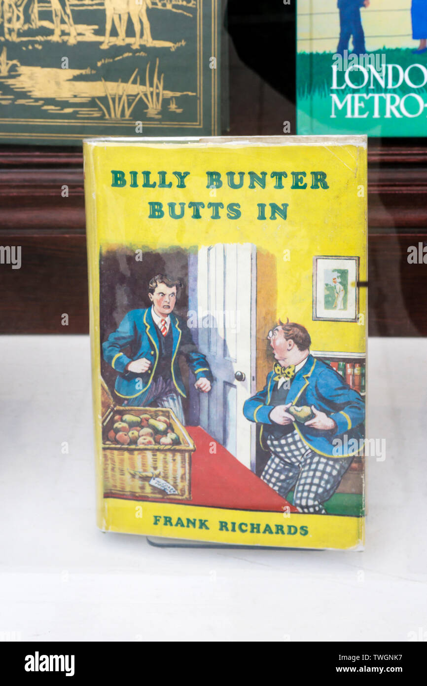 A copy of Billy Bunter Butts In by Frank Richards for sale in a bookshop window. Stock Photo