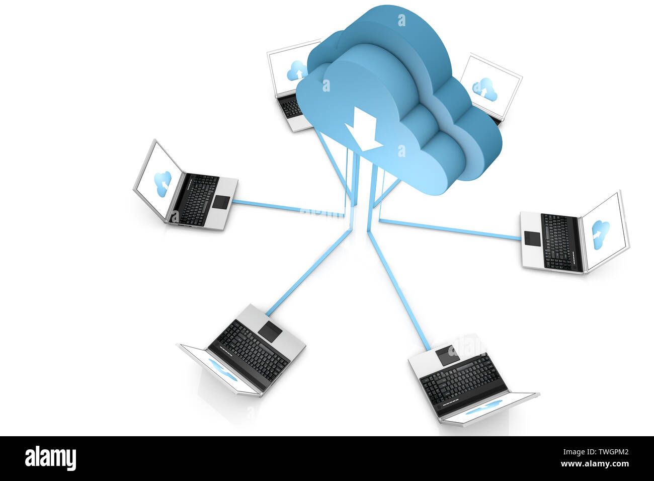 3d data cloud and laptops on white Stock Photo