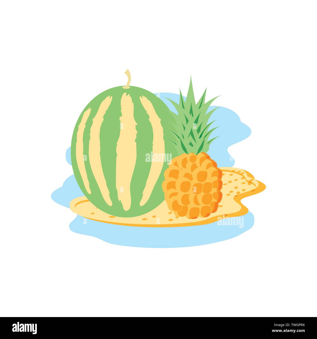 fresh pineapple and watermelon on the beach vector illustration Stock ...