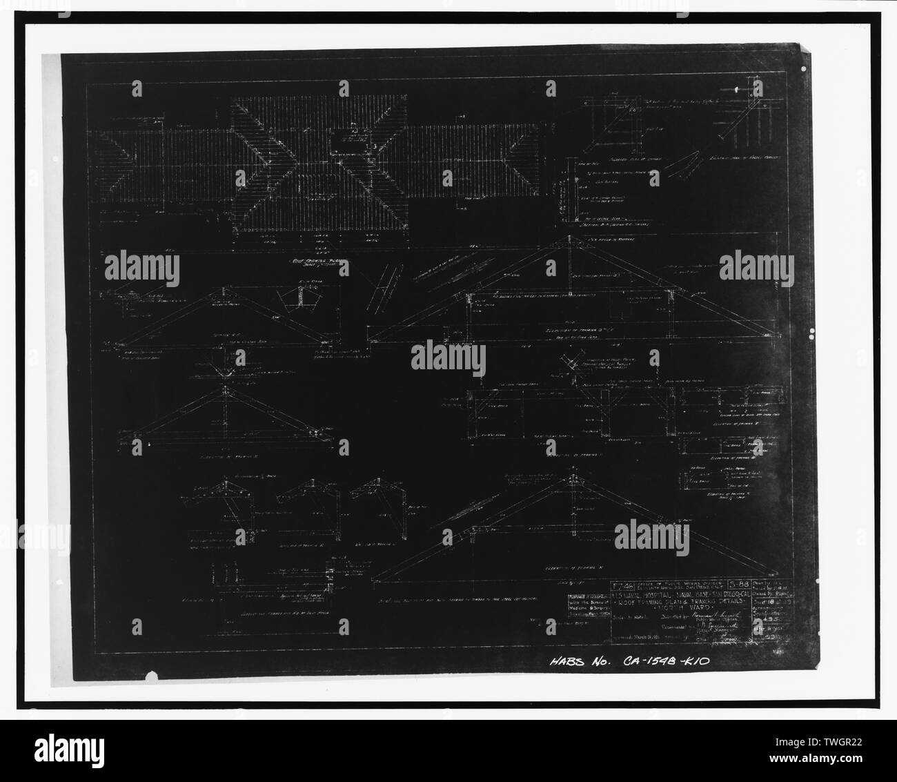 Roof Framing Plan And Framing Details Sheet 18 U S Naval Hospital North Ward Park Boulevard Balboa Park San Diego San Diego County Ca Stock Photo Alamy