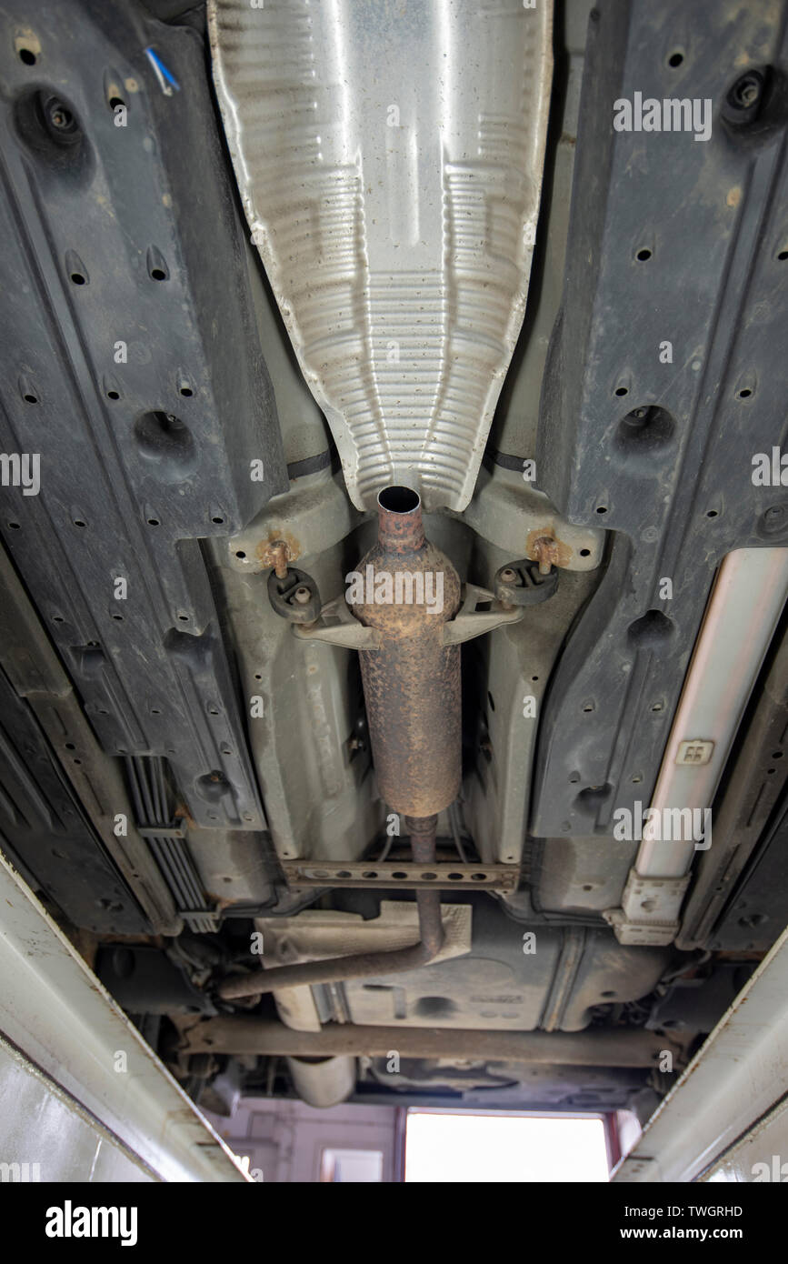Toyota Prius, stolen Catalytic Converter. View underneath vehicle from
