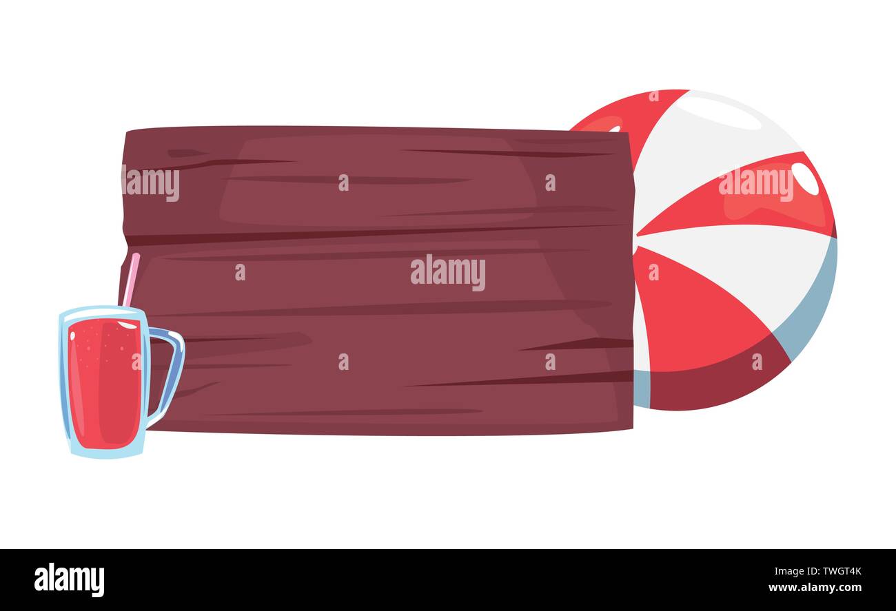 hello summer beach ball cocktail leaves vector illustration Stock