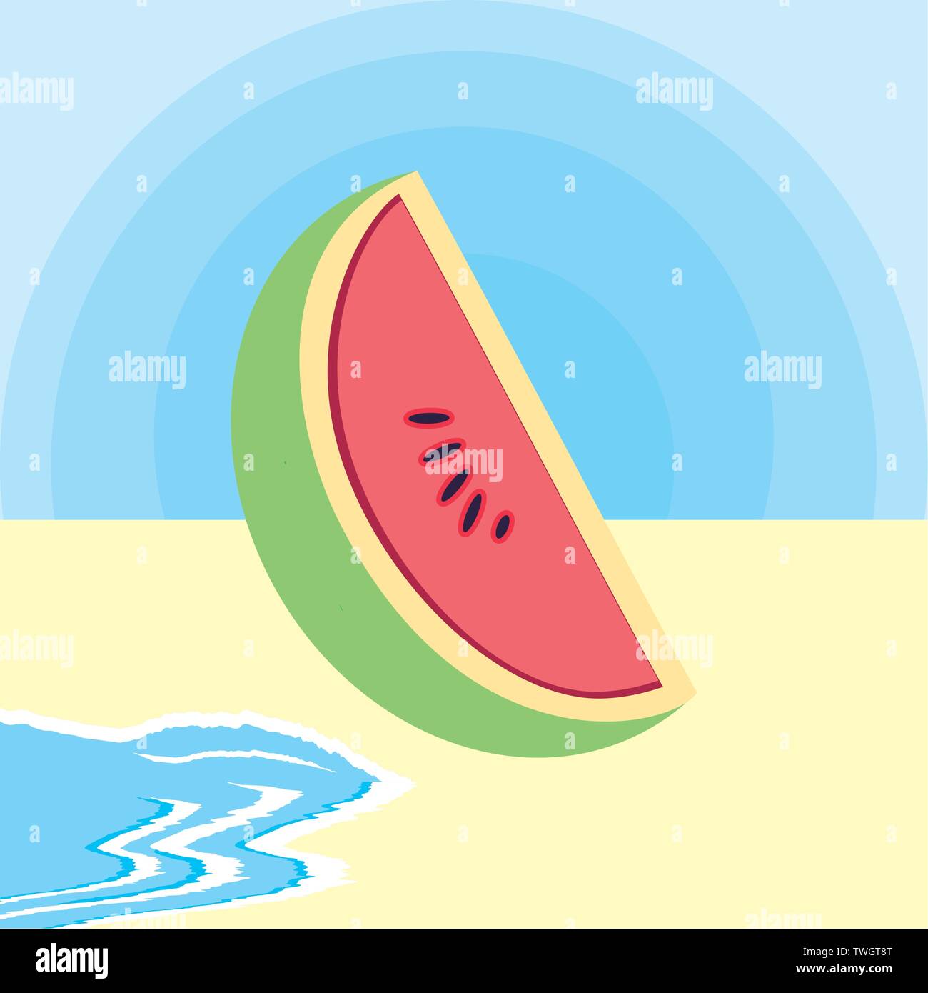 fresh watermelon fruit in the beach vector illustration design Stock ...
