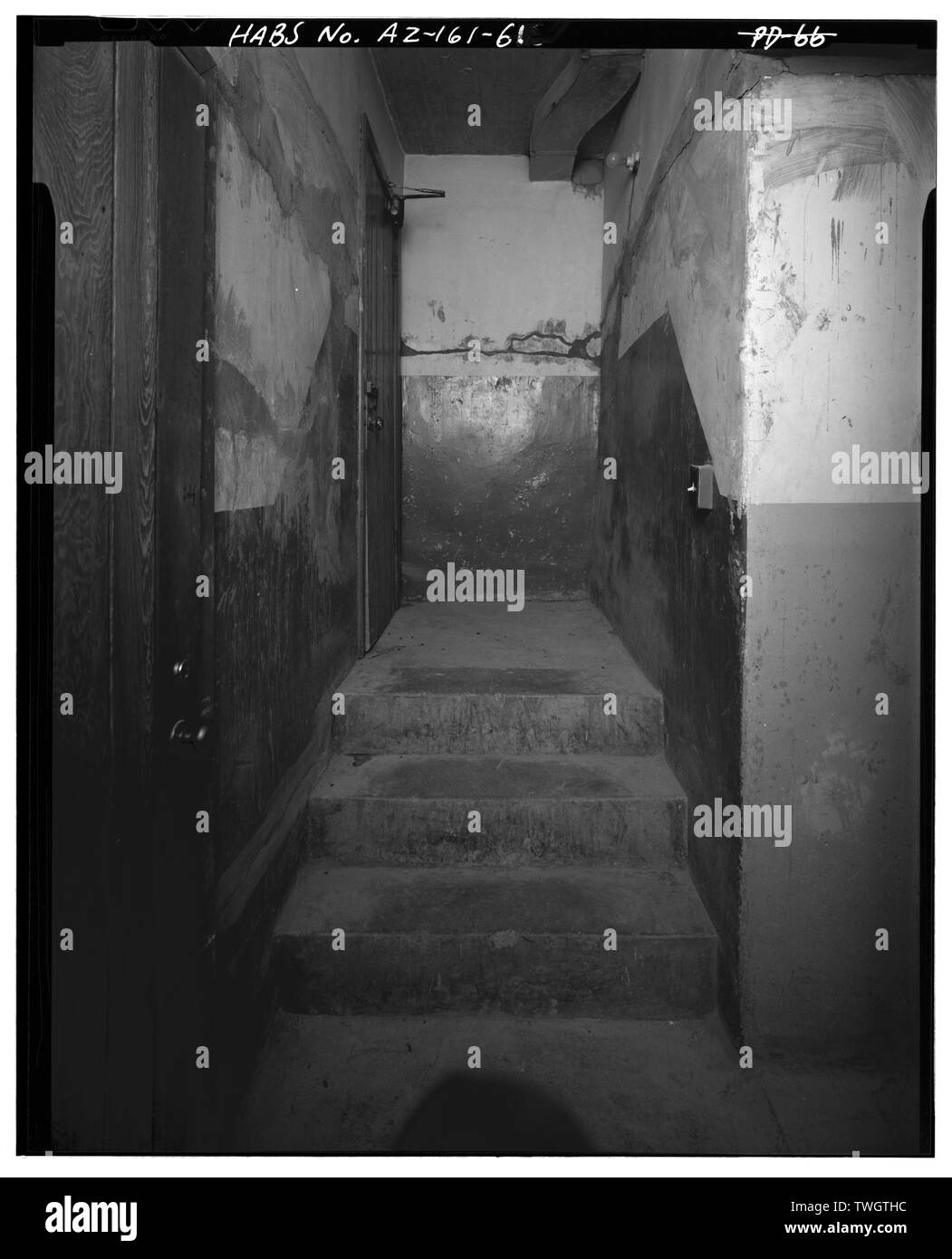 ROOM 4 STAIRS-DOORS TO WEST SIDE OF PAINTED DESERT INN, LOOKING NORTH - Painted Desert Inn, Navajo, Apache County, AZ Stock Photo