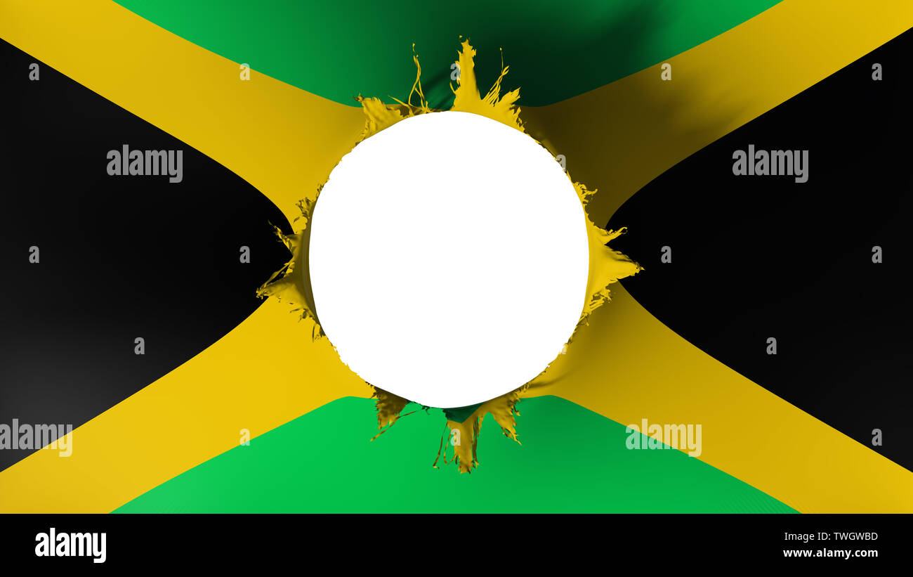 Hole cut in the flag of Jamaica Stock Photo Alamy
