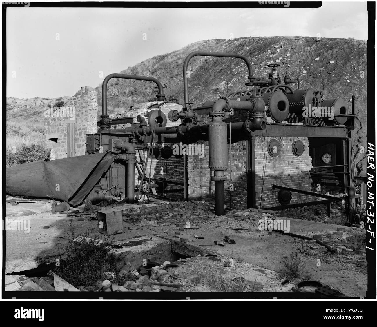 RUINS OF THE BOILERS (VIEW TO THE NORTHEAST) - Smith Mine, Boilers (ruins), Bear Creek 1.5 miles West of Town of Bear Creek, Red Lodge, Carbon County, MT Stock Photo
