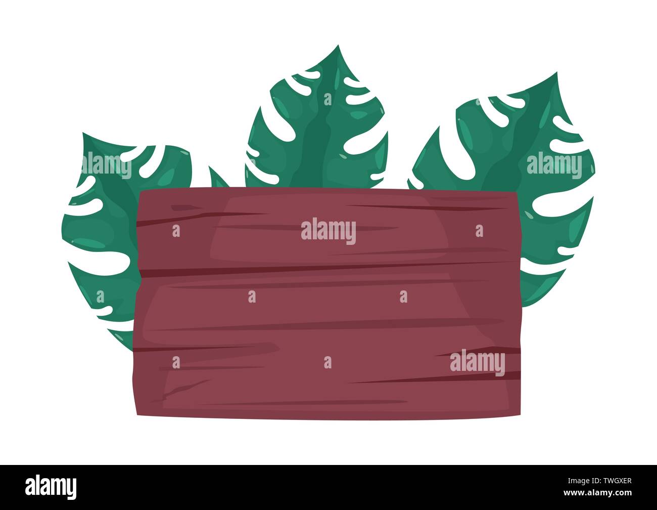 hello summer wooden board tropical leaves vector illustration Stock ...
