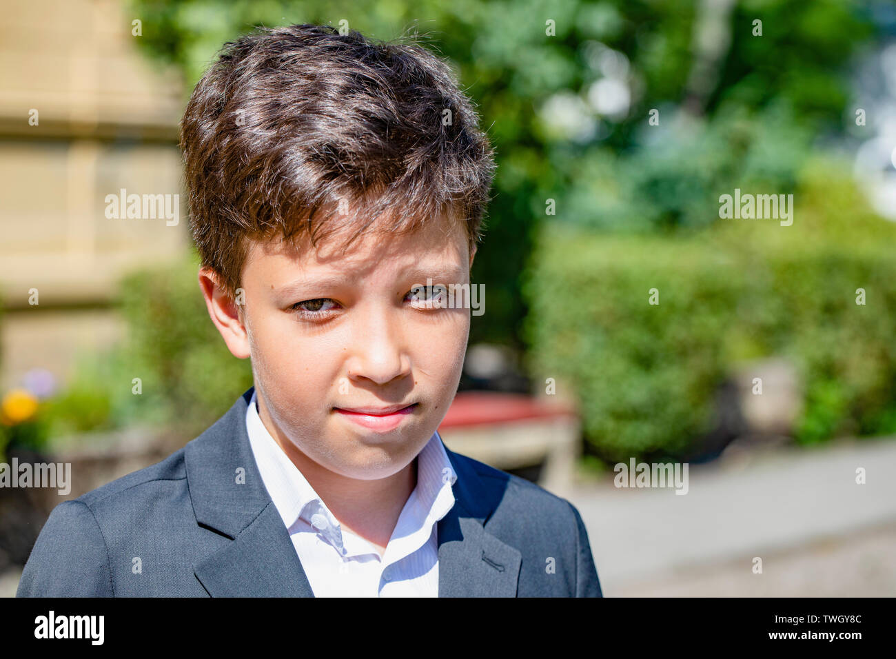 Absolvent, going for success, graduate, finishing school. End of the school year. Boy portrait. Stock Photo