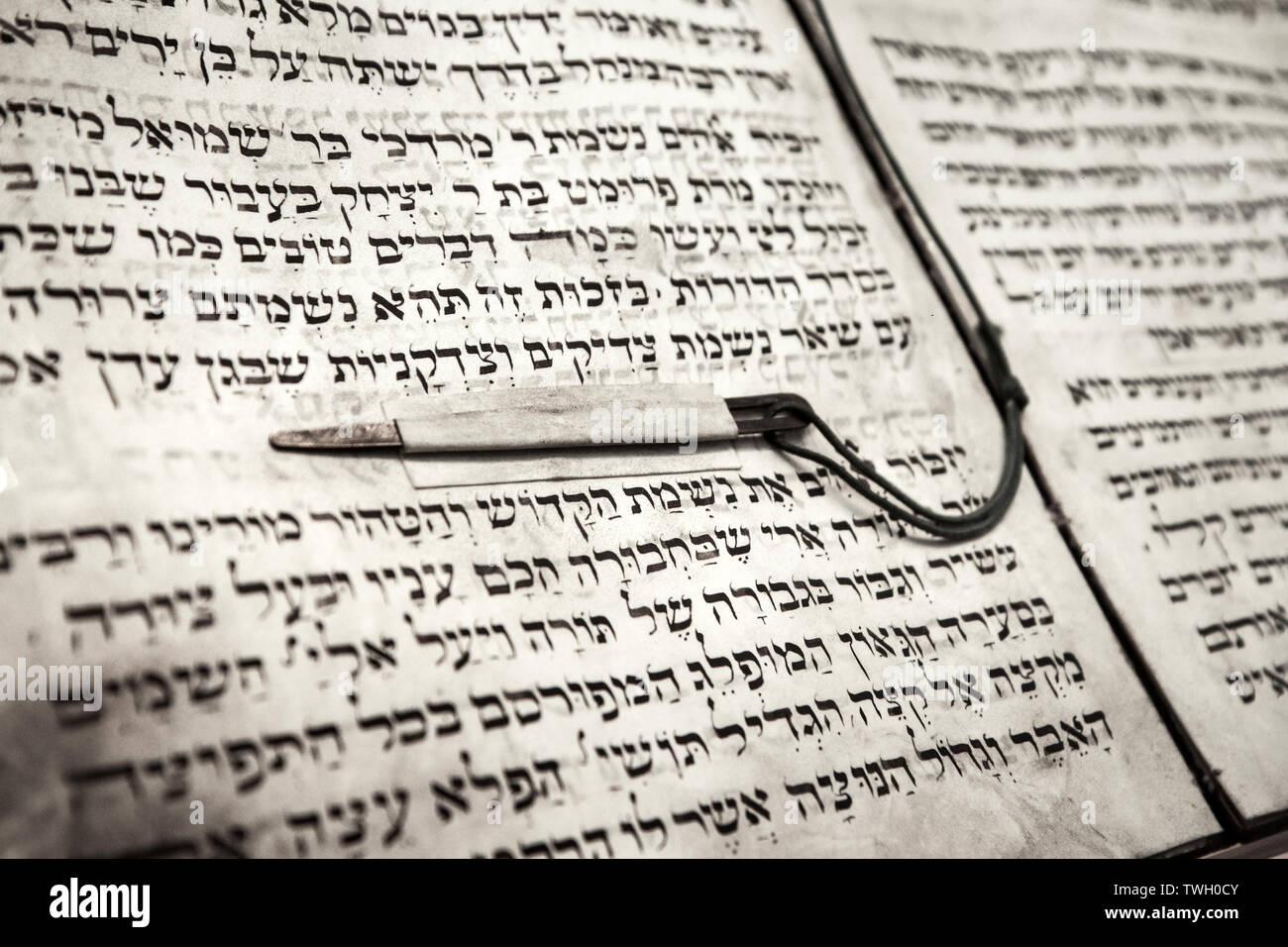 A detail of the text of an old jewish document. A page from the hebrew book. Stock Photo