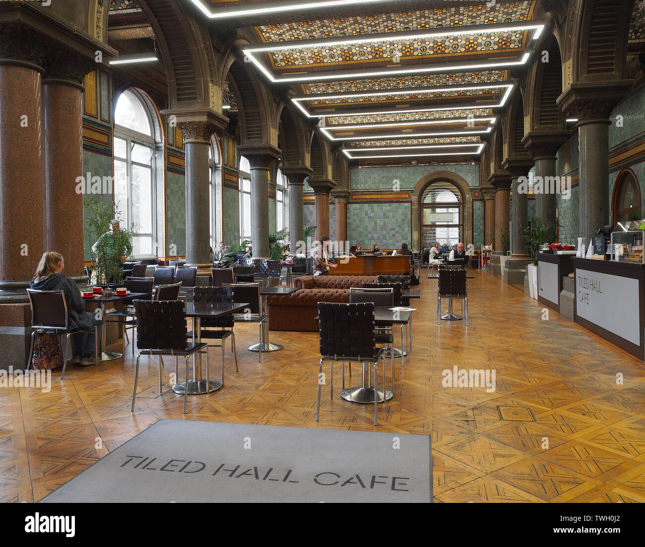 The Tiled Hall Cafe in Leeds Art Gallery, Yorkshire, England, UK. Stock Photo