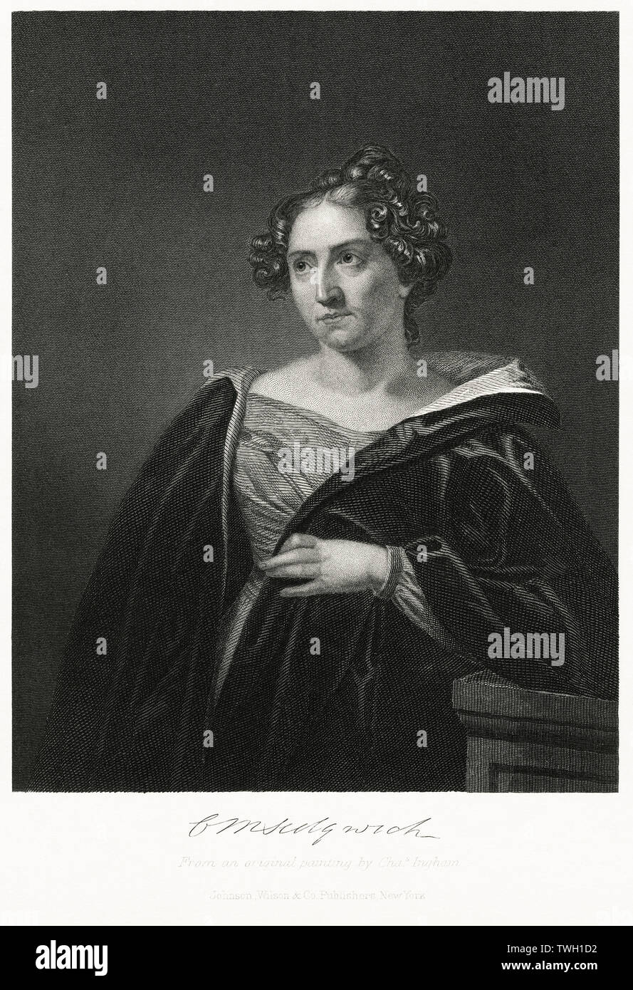 Catharine Sedgewick (1789-1867), American Novelist, Steel Engraving, Portrait Gallery of Eminent Men and Women of Europe and America by Evert A. Duyckinck, Published by Henry J. Johnson, Johnson, Wilson & Company, New York, 1873 Stock Photo
