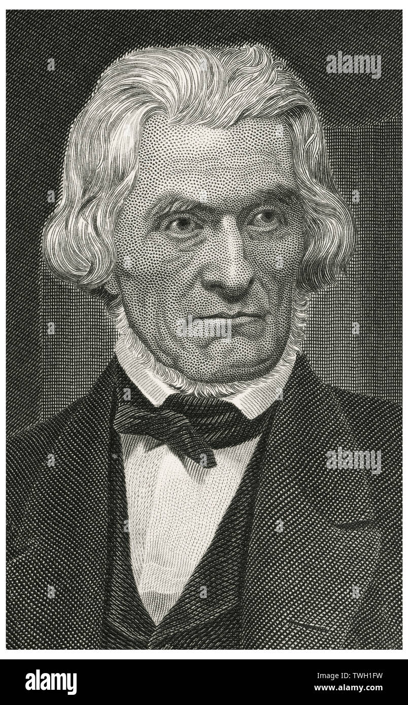 John C. Calhoun (1782-1850), American Statesman, 7th Vice President of the United States 1825-32 and U.S. Senator from South Carolina 1845-50, Head and Shoulders Portrait, Steel Engraving, Portrait Gallery of Eminent Men and Women of Europe and America by Evert A. Duyckinck, Published by Henry J. Johnson, Johnson, Wilson & Company, New York, 1873 Stock Photo