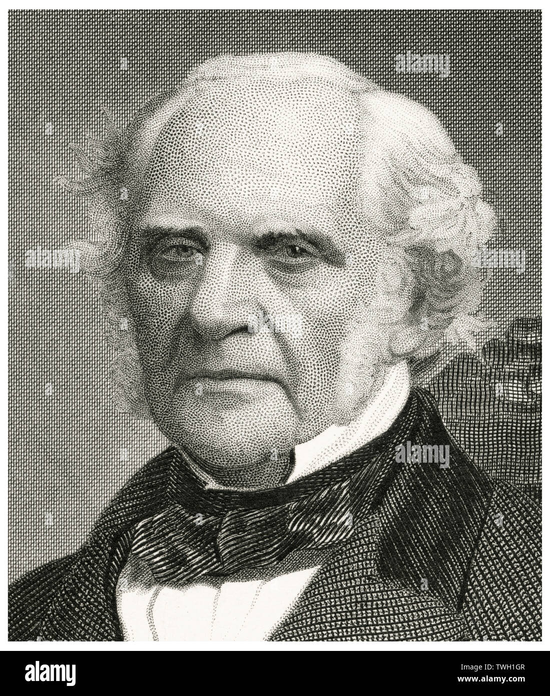 George Peabody (1795-1869), American Financier and Philanthropist, Head and Shoulders Portrait, Steel Engraving, Portrait Gallery of Eminent Men and Women of Europe and America by Evert A. Duyckinck, Published by Henry J. Johnson, Johnson, Wilson & Company, New York, 1873 Stock Photo