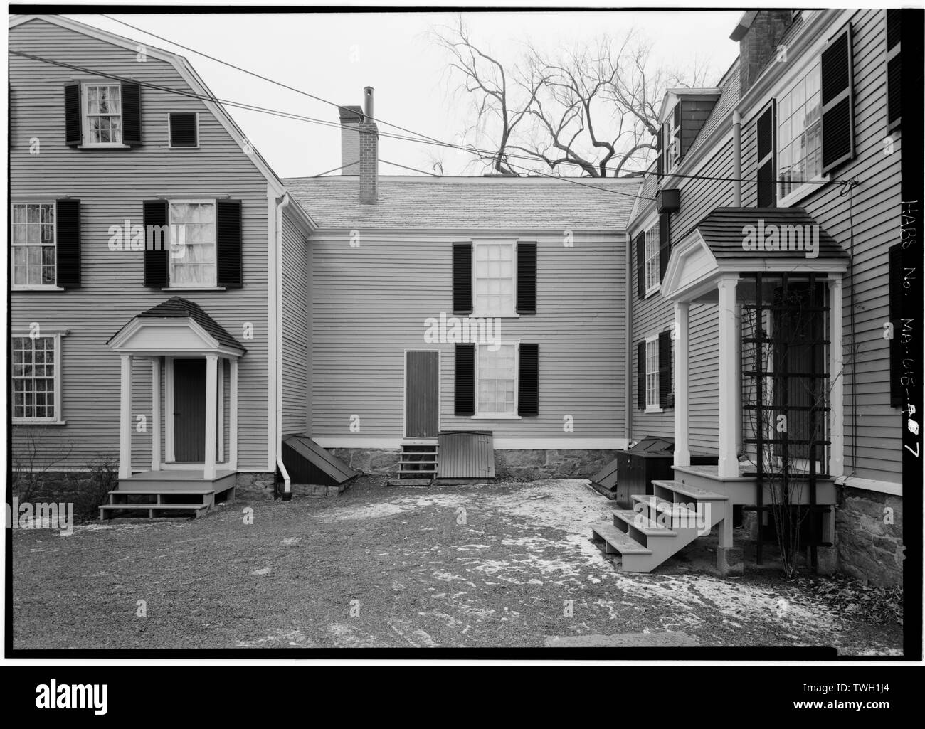 Rear north side of house - Adams Mansion, 135 Adams Street, Quincy, Norfolk County, MA; Adams, John Quincy; Adams, Abigail; Adams, Brooks; Adams, John; Adams, Charles Francis; Vassall, Leonard; Winterowd, George C, project manager; Gilchrist, Agnes A, historian; Smith, Robert, delineator; Kirk, Donald, delineator; Sawyers, Harold K, delineator; Simpson, William, delineator; Winterowd, George, delineator; Robinson, Cervin, photographer; Peterson, Charles E, photographer Stock Photo