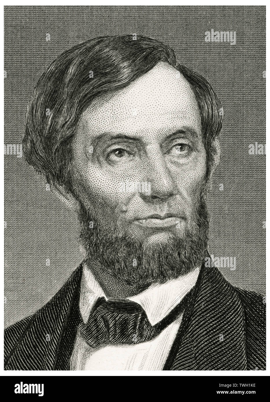 Abraham Lincoln (1809-65), 16th President of the United States, Head and Shoulders Portrait, Steel Engraving, Portrait Gallery of Eminent Men and Women of Europe and America by Evert A. Duyckinck, Published by Henry J. Johnson, Johnson, Wilson & Company, New York, 1873 Stock Photo
