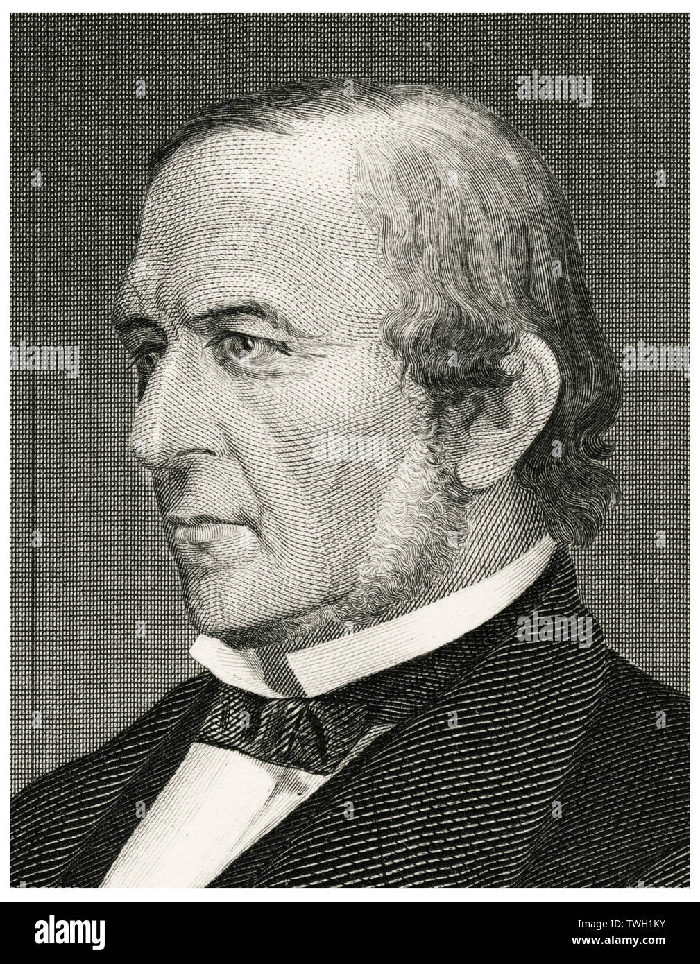 William Ewert Gladstone (1809-98), British Politician and Prime Minister spread over four terms beginning in 1868 and ending in 1894, Head and Shoulders Portrait, Steel Engraving, Portrait Gallery of Eminent Men and Women of Europe and America by Evert A. Duyckinck, Published by Henry J. Johnson, Johnson, Wilson & Company, New York, 1873 Stock Photo