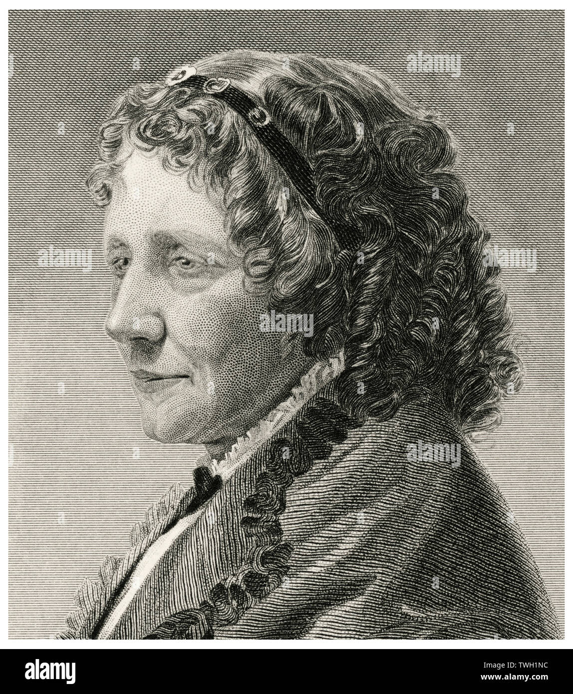 Harriet Beecher Stowe (1811-96), American Writer and Abolitionist, Head and Shoulders Portrait, Steel Engraving, Portrait Gallery of Eminent Men and Women of Europe and America by Evert A. Duyckinck, Published by Henry J. Johnson, Johnson, Wilson & Company, New York, 1873 Stock Photo