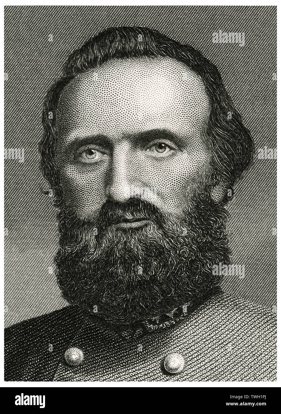 Thomas Jonathan 'Stonewall' Jackson (1824-63), Confederate General during American Civil War, Head and Shoulders Portrait, Steel Engraving, Portrait Gallery of Eminent Men and Women of Europe and America by Evert A. Duyckinck, Published by Henry J. Johnson, Johnson, Wilson & Company, New York, 1873 Stock Photo