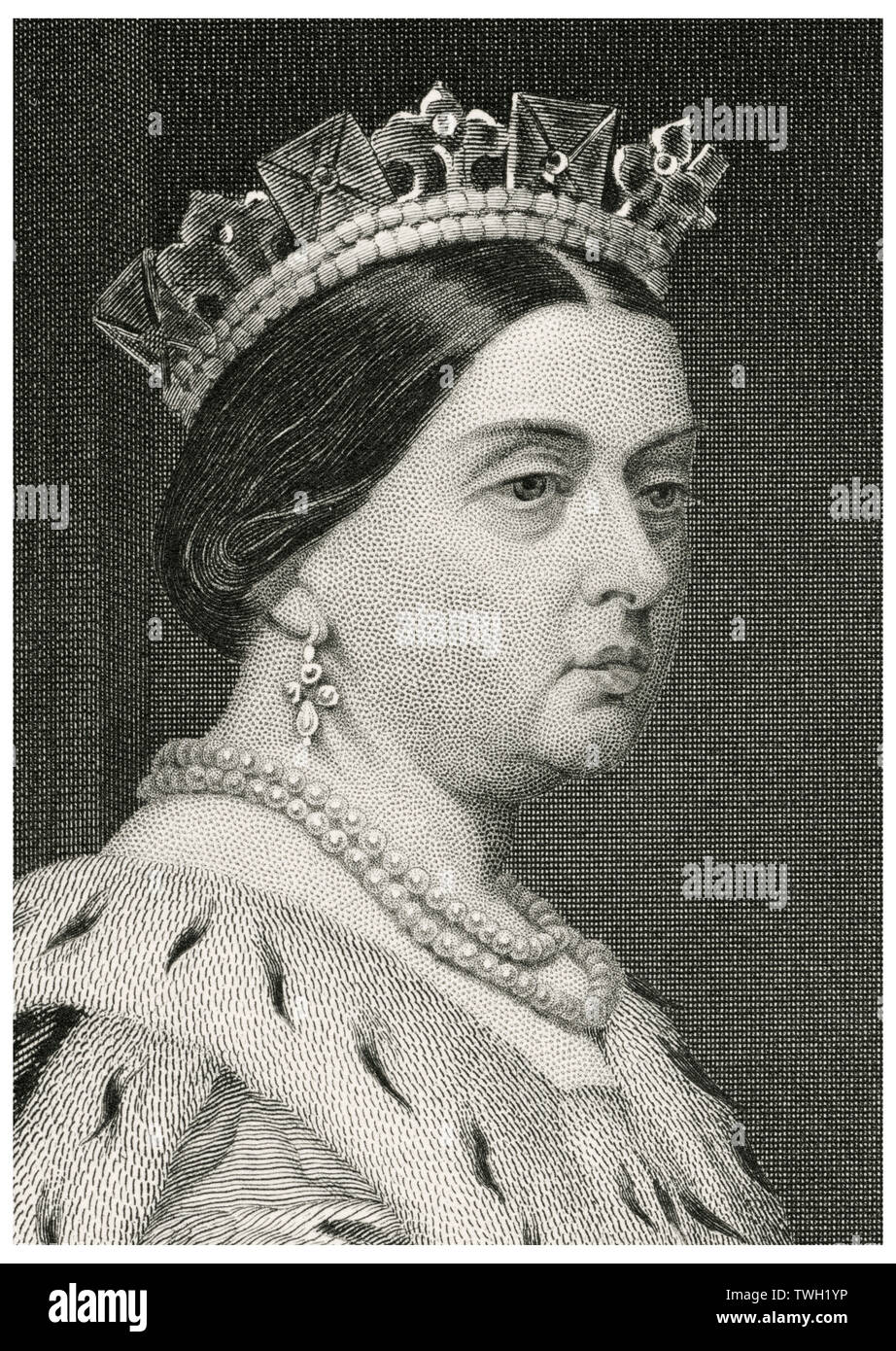 Queen Victoria (1819-1901), Queen of the United Kingdom of Great Britain and Ireland, Head and Shoulders Portrait, Steel Engraving, Portrait Gallery of Eminent Men and Women of Europe and America by Evert A. Duyckinck, Published by Henry J. Johnson, Johnson, Wilson & Company, New York, 1873 Stock Photo