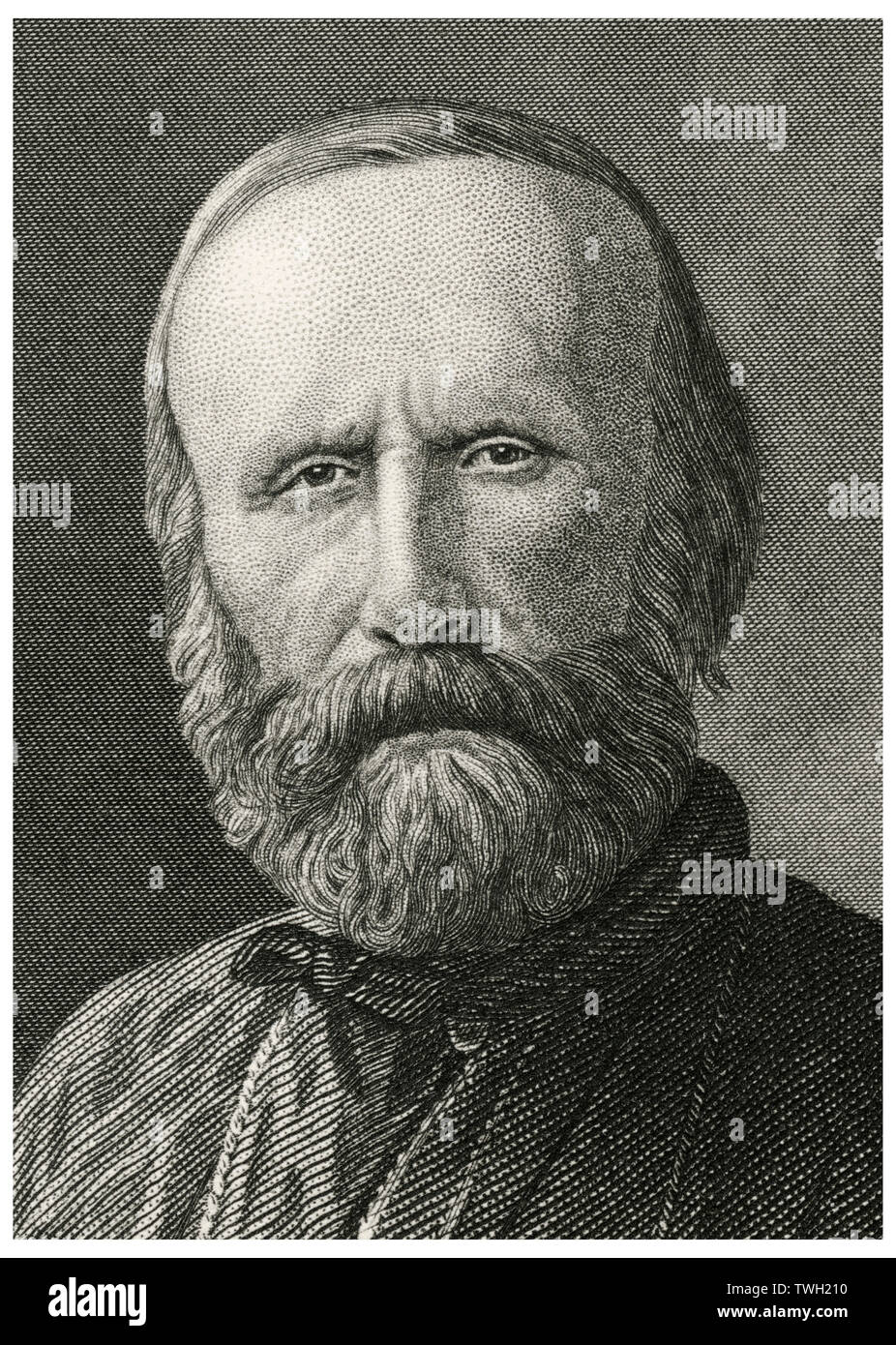 Giuseppe Garibaldi (1807-82), Italian General, Contributed to the Achievement of Italian Unification, Head and Shoulders Portrait, Steel Engraving, Portrait Gallery of Eminent Men and Women of Europe and America by Evert A. Duyckinck, Published by Henry J. Johnson, Johnson, Wilson & Company, New York, 1873 Stock Photo