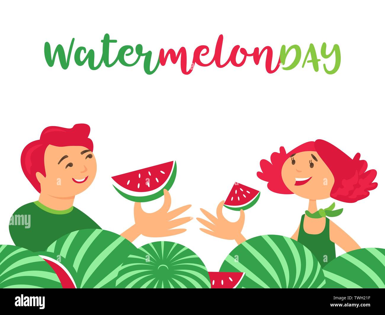 Watermelon day cute flat color vector Stock Vector
