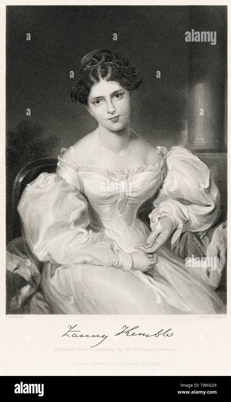 Frances Anne 'Fanny' Kemble (1809-93), British Actress, Seated Portrait, Steel Engraving, Portrait Gallery of Eminent Men and Women of Europe and America by Evert A. Duyckinck, Published by Henry J. Johnson, Johnson, Wilson & Company, New York, 1873 Stock Photo