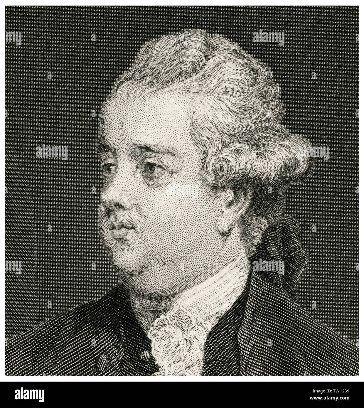 Edward Gibbon (1737-94), English Historian, Writer and Member of Parliament, Head and Shoulders Portrait, Steel Engraving, Portrait Gallery of Eminent Men and Women of Europe and America by Evert A. Duyckinck, Published by Henry J. Johnson, Johnson, Wilson & Company, New York, 1873 Stock Photo