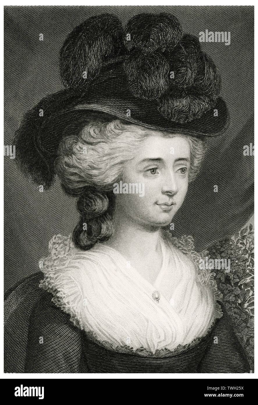 Frances Burney (1752-1840), also known as Madame d'Arblay, English Satirical Novelist and Playwright, Head and Shoulders Portrait, Steel Engraving, Portrait Gallery of Eminent Men and Women of Europe and America by Evert A. Duyckinck, Published by Henry J. Johnson, Johnson, Wilson & Company, New York, 1873 Stock Photo